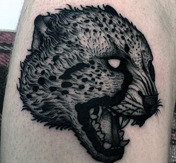 Leopard Head Mens Black Ink Arm Tattoo Ideas