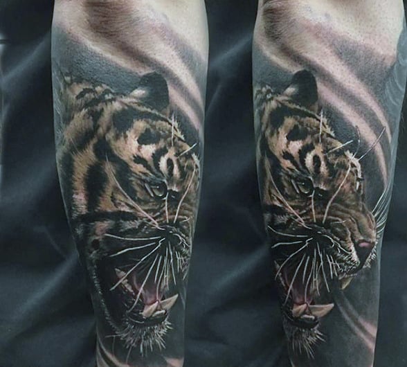 Lepord Animal Sleeve Tattoo For Guys