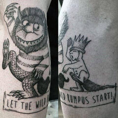Let The Wild Rumpus Start Mens Where The Wild Things Are Leg Calf Tattoo