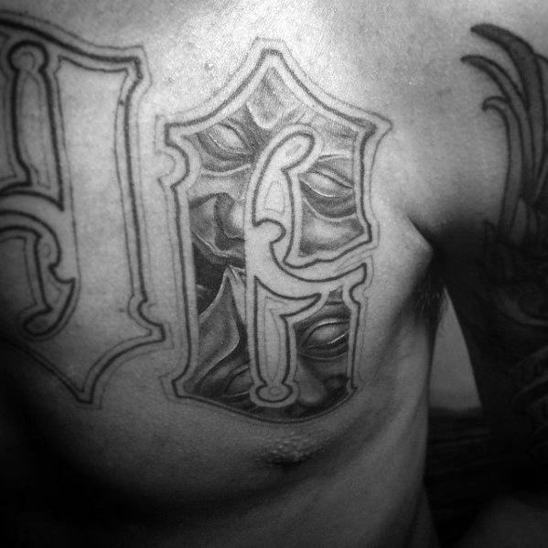 Letter Chest Cool Male Drama Mask Tattoo Designs
