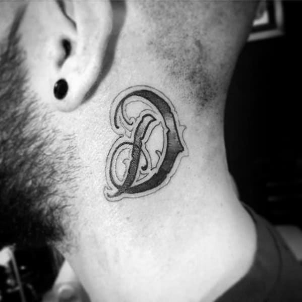 Letter D Ornate Mens Small Neck Tattoos