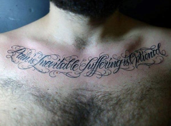 Lettering Cursive Collar Bone Male Tattoo Ideas