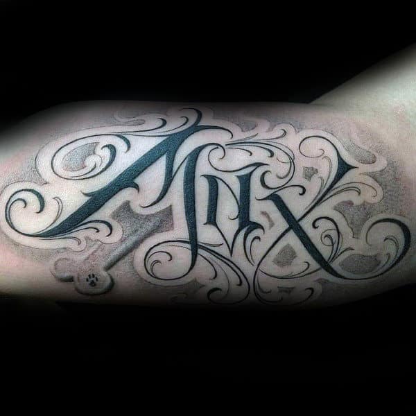 Lettering Dotwork Male Script Inner Arm Tattoos