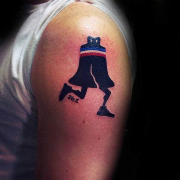 Liberty Bell Running Tattoo For Men On Upper Arm