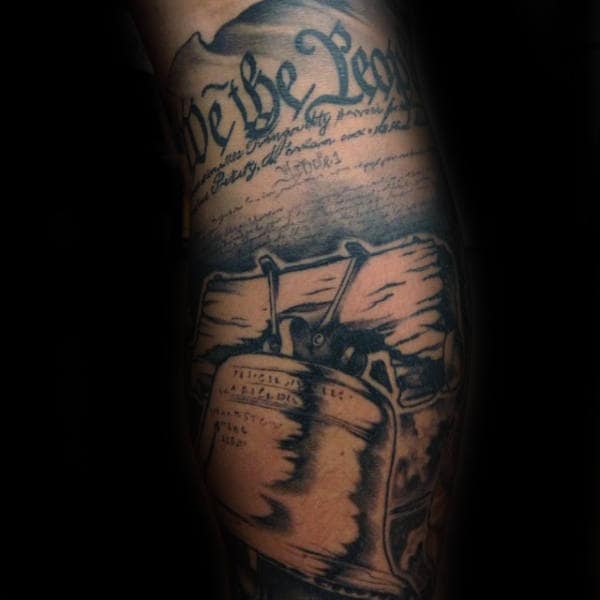 Liberty Bell With We The People Paper Mens Sleeve Tattoo