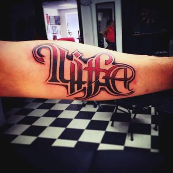 Life Ambigram Mens Tattoos
