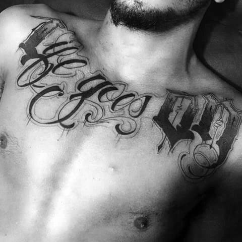 Life Goes On Upper Chest Script Mens Tattoo Ideas
