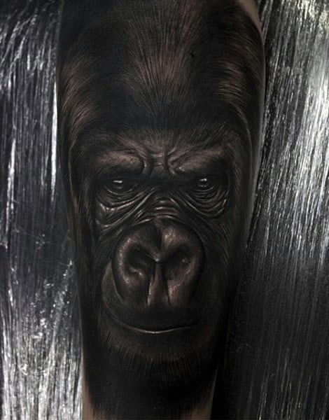 Lifelike Black Gorilla Male Tattoo On Arm