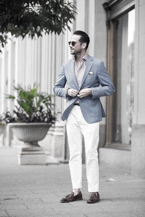 Light Blue Blazer What To Wear With Guys White Jeans Outfits Style Fashion Inspiration