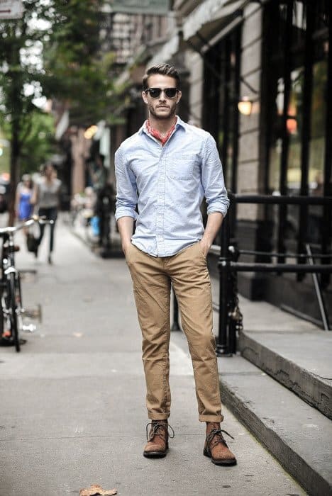 Light Blue Dress Shirt With Tan Chinos Stylish Male Boots How To Wear Outfits Fashion Ideas