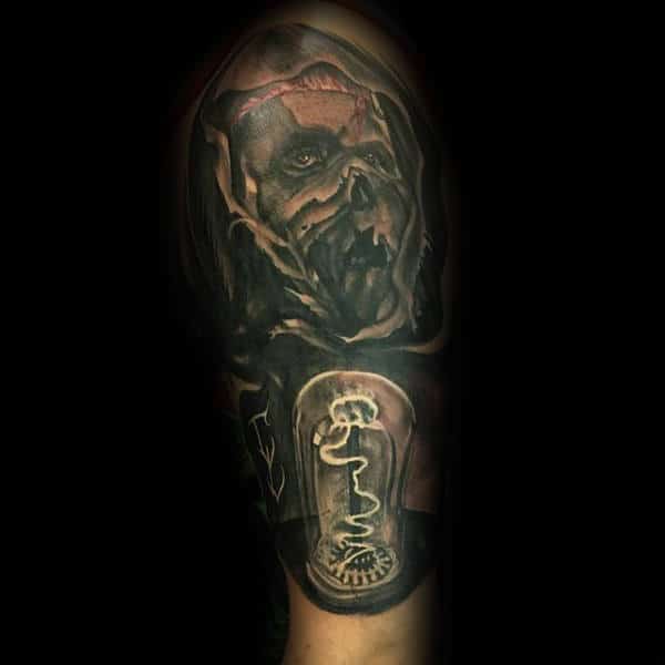 Lightbulb Frankenstein Mens Half Sleeve Tattoos