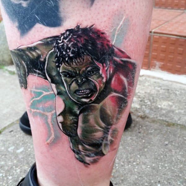 Lightening Hulk Tattoo Male Lower Legs