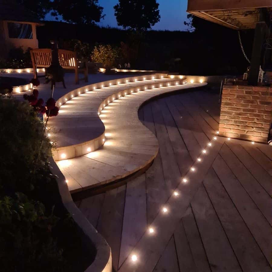 led lighting backyard tiered wood deck