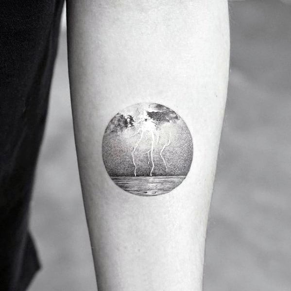 Lighting Striking Ocean Water Inner Forearm Quarter Sized Tattoo Design Ideas For Males