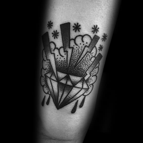 Lighting With Clouds And Diamond Mens Traditional Arm Tattoo