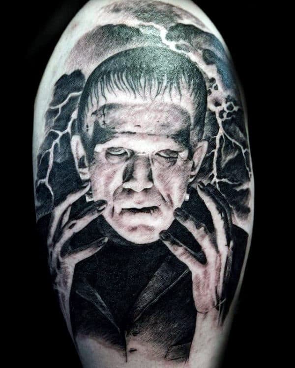 Lightning Mens Frankenstein Half Sleeve Tattoos