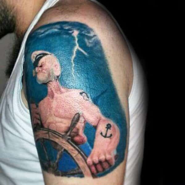 Lightning Sky Popeye Mens Upper Arm Tattoos