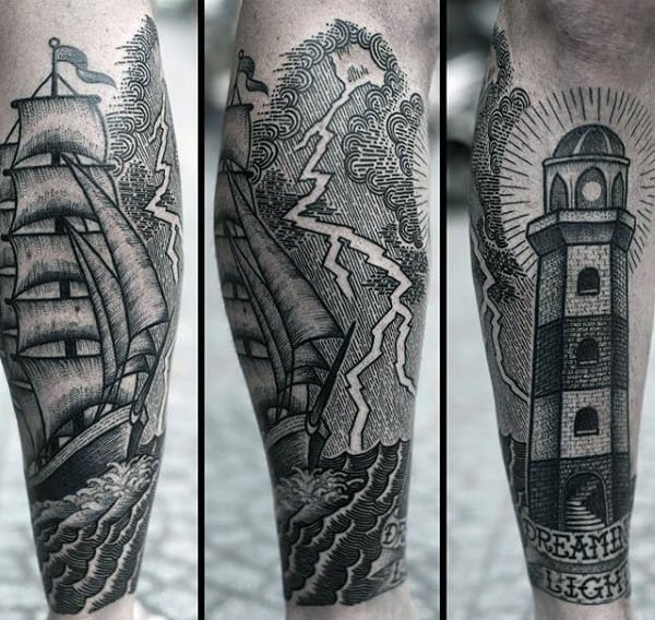 Lightning Storm Tattoos For Mens Of Ocean Sea