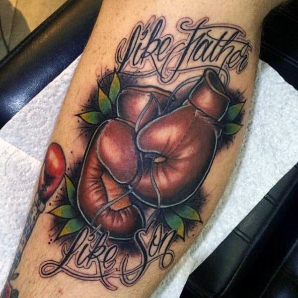 Like Father Like Son Mens Leg Calf Boxing Gloves Tattoo