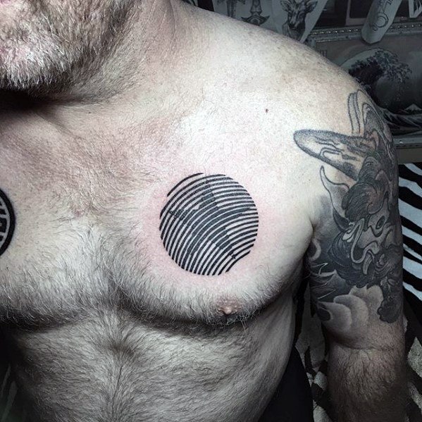 Lines Optical Illusion Mens Simple Star Upper Chest Tattoo