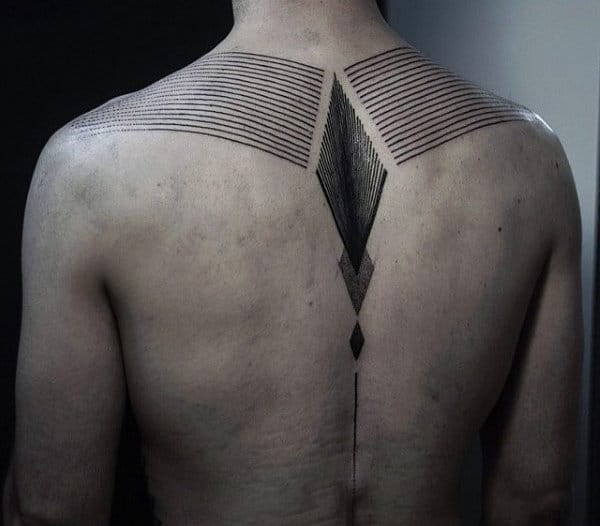 Linework Guys Unique Shoulder And Spine Tattoo