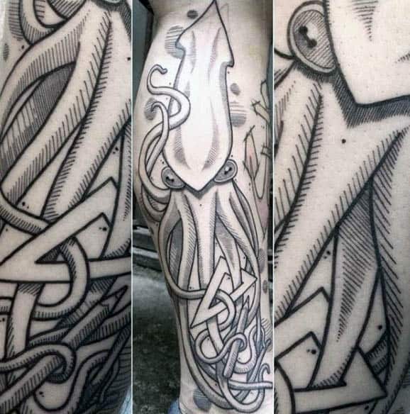 Linework Outline Squid Mens Tattoos