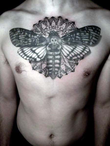Linework Upper Chest Moth Tattoos For Gentlemen