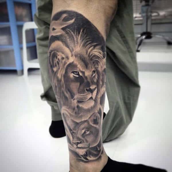 Lion And Cub Tattoo For Guys Half Leg Sleeve