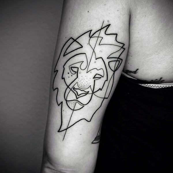 Lion Back Of Arm Line Design Tattoos For Men