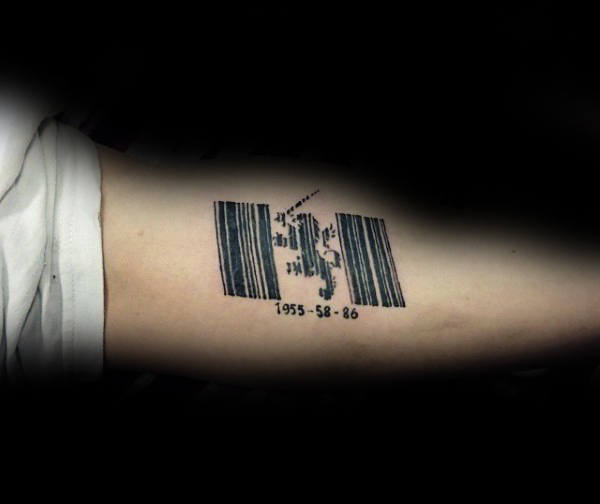 Lion Barcode Mens Arm Tattoo