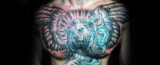 Lion Chest Tattoo Designs For Men