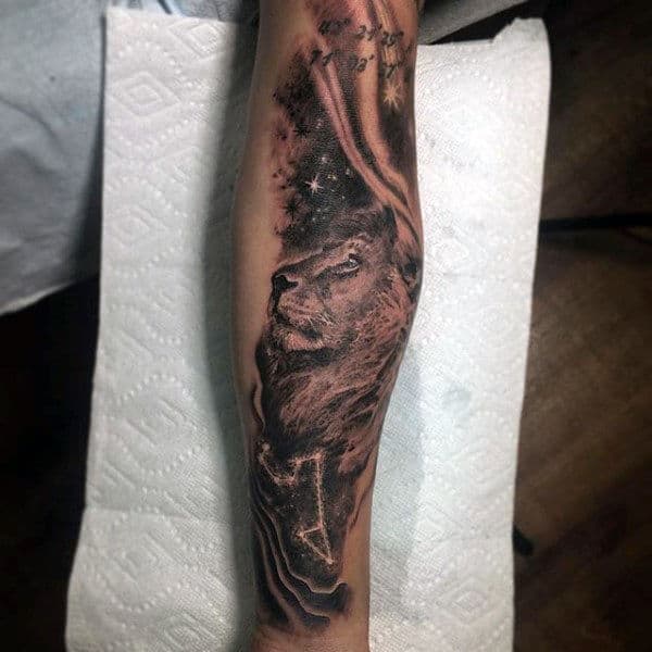 Lion Forearm Leo Constellation Mens Tattoos