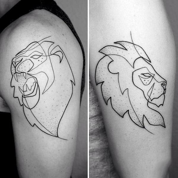 Lion Guys Tattoo Fine Line On Upper Arm