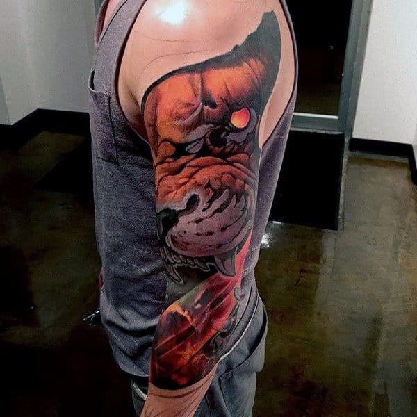 Lion Head Men's Tattoos Half Sleeve