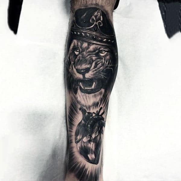 Lion Heart Forearm Sleeve Tattoo Designs On Males