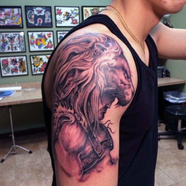 Lion Hercules Mens Upper Arm Tattoos
