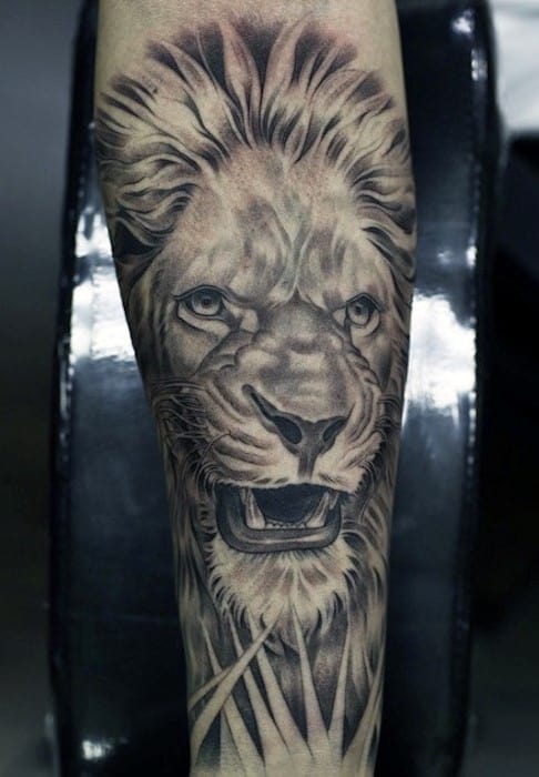 Lion Male Forearm Tattoo Design Inspiration