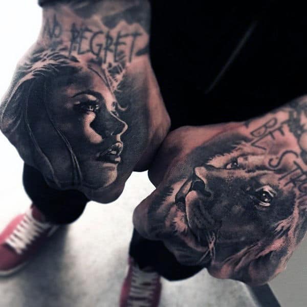 Lion Men's Tattoo On Hands