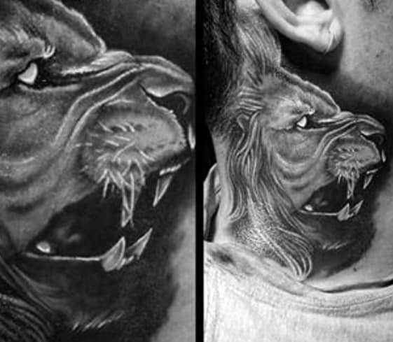 Lion Neck Themed Tattoo Ideas For Men