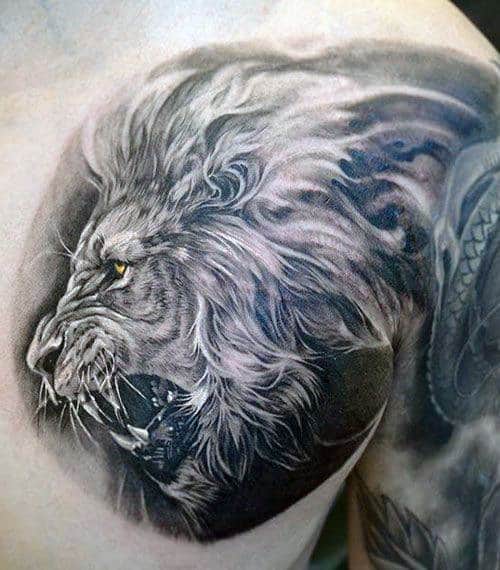 Lion On Chest Men's Tattoo