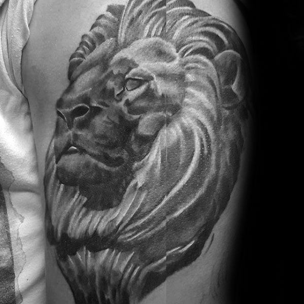 Lion Statue Guys Arm Tattoo Ideas