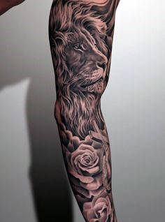 Lion Tribal Tattoo For Men Sleeve