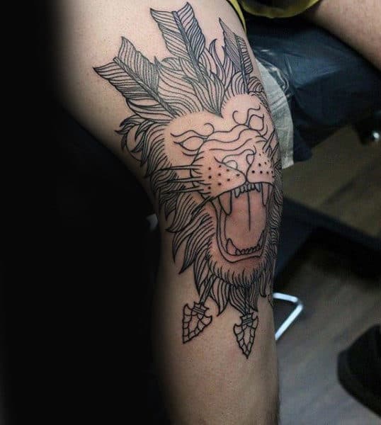 Lion With Arrows Knee Mens Tatotos
