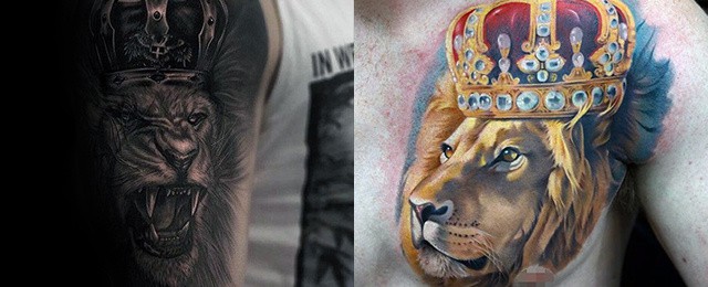 Lion With Crown Tattoo Designs For Men