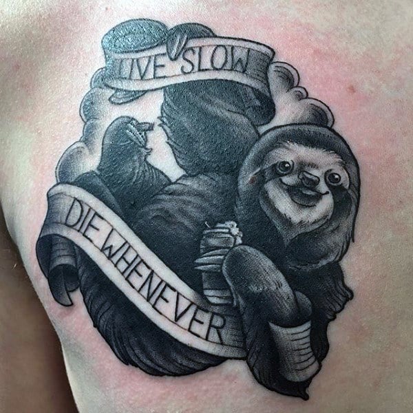 Live Slow Die Whenever Mens Sloth Chest Tattoos