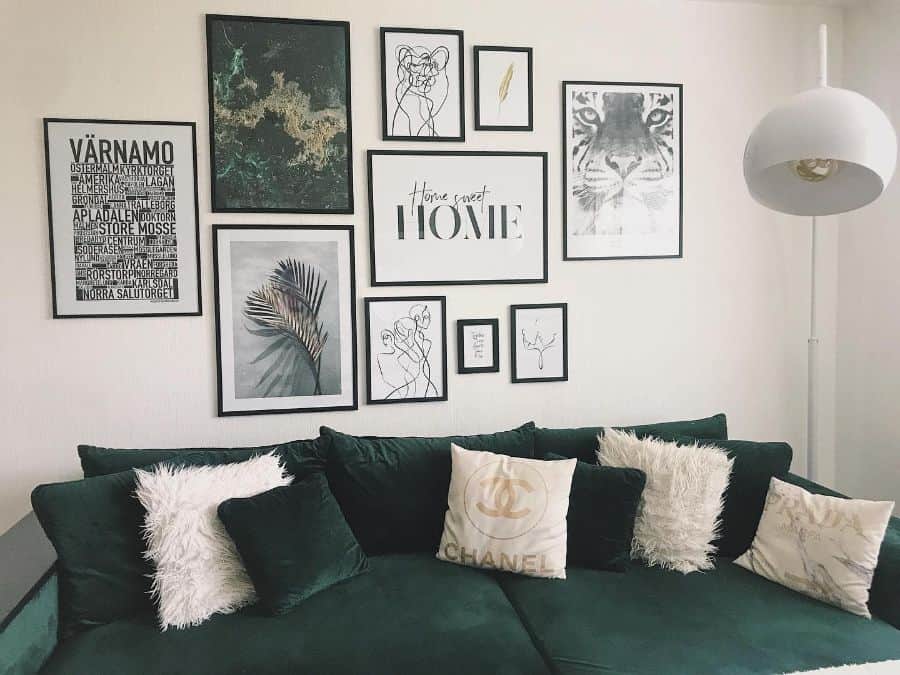 framed art hanging on living room wall