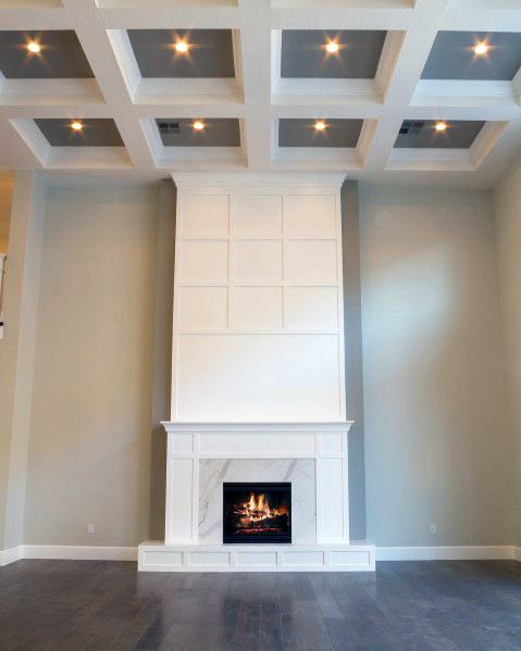 Living Room Tall Ceilings Coffered White And Black
