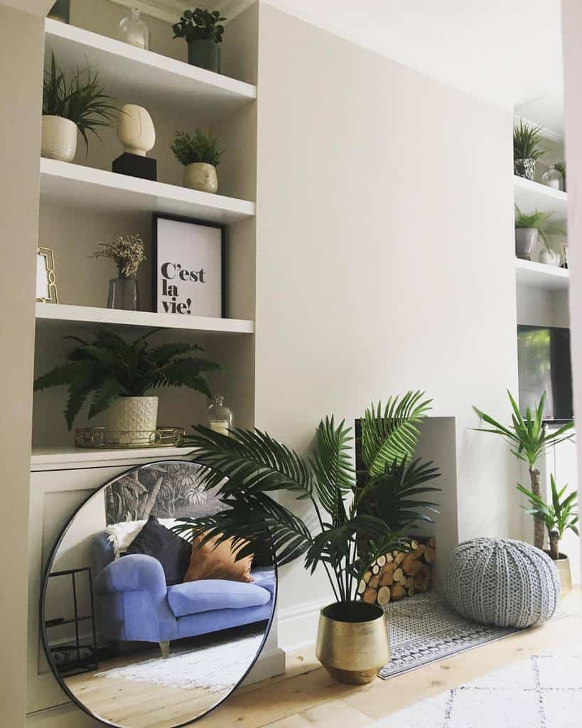 living room recessed wall shelf floor mirror