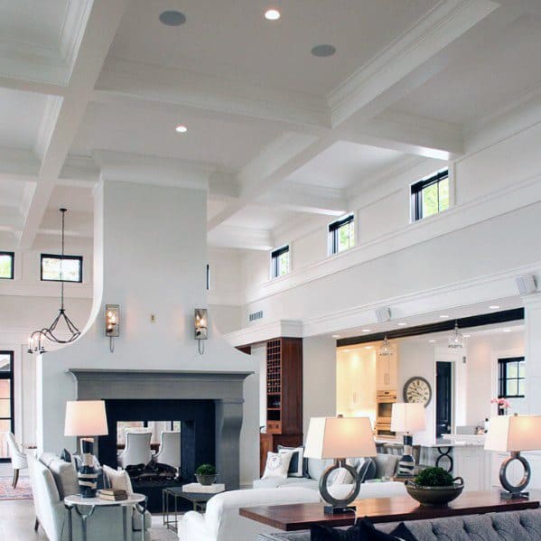Living Room White Coffered Ceiling Design Idea Inspiration