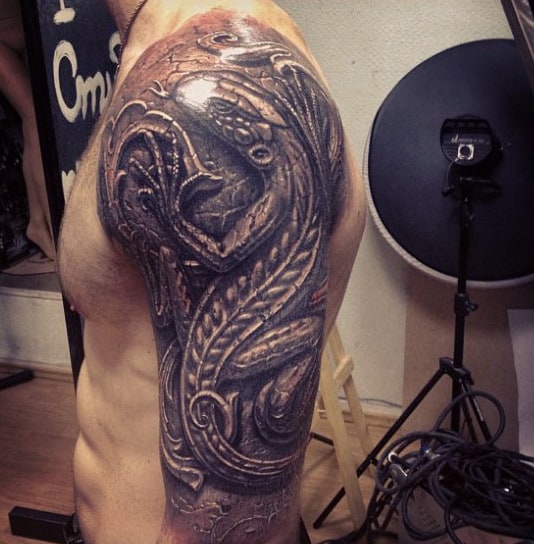 Lizard Stone 3d Mens Half Sleeve Tattoos